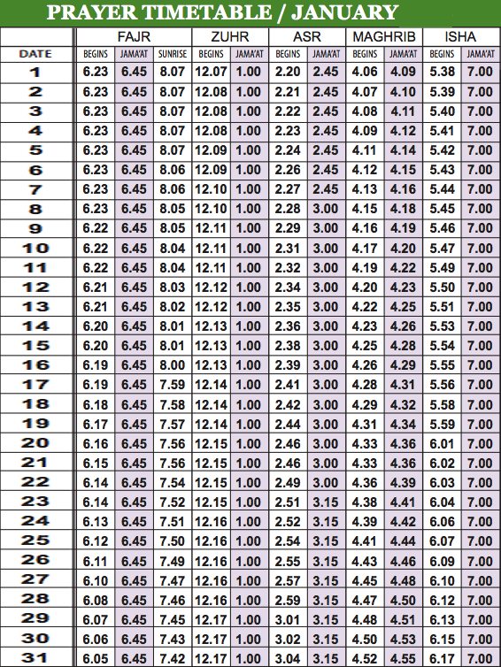 namaz timetable uk